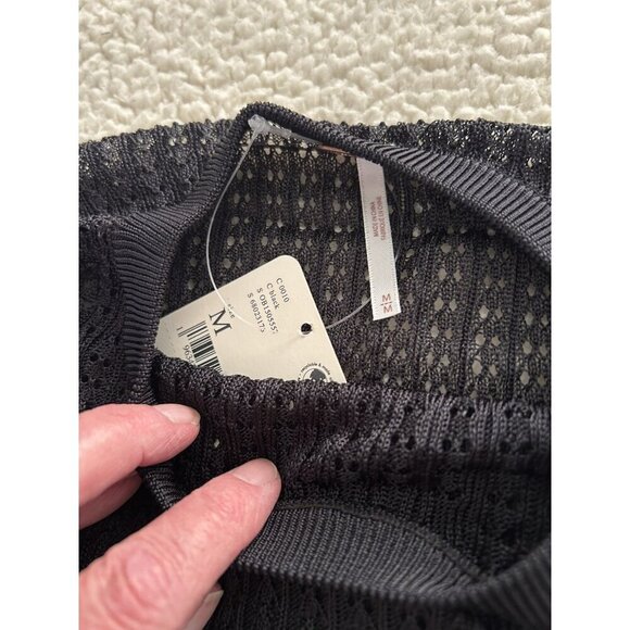 Free People H2O Crew Pullover Open Weave Knit Crop Top Black Size M - Picture 9 of 13